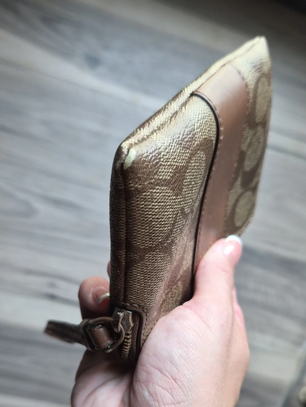 COACH Signature Canvas Wristlet in Brown and Tan Y2K